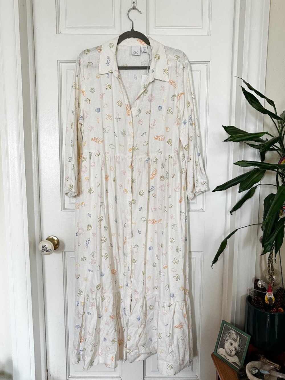 C&C California Tropical Linen Blend Maxi Shirt Dress NWT XL